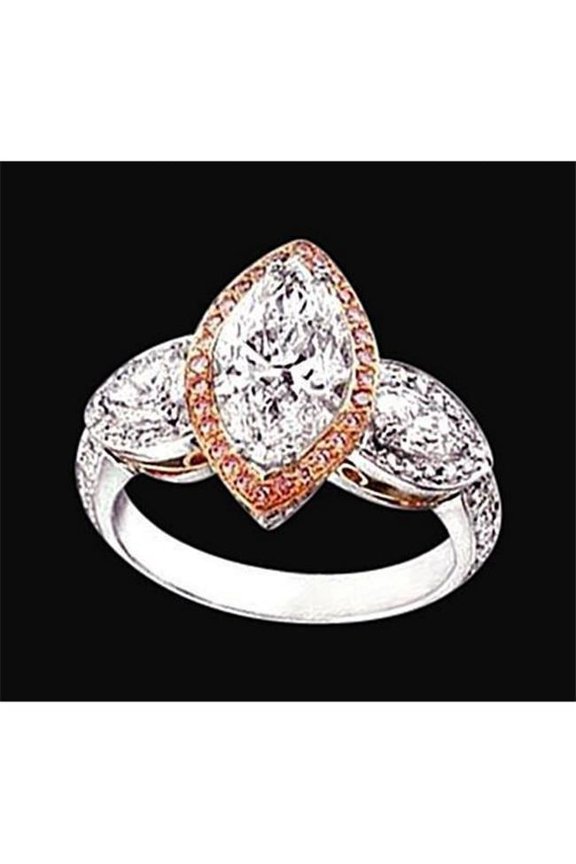 Enterprises 50397 3.01 CT Marquise Diamond 3 Stone Two Tone Gold Ring, Size 6.5
