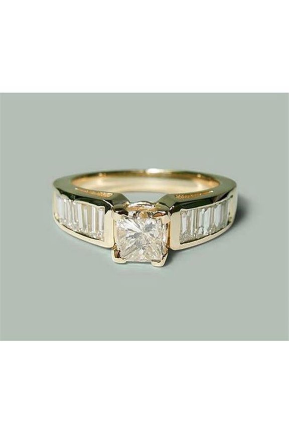 Enterprises 50609 1.50 CT Princess & Baguette Diamond Engagement Ring, Yellow Gold - Size 6.5