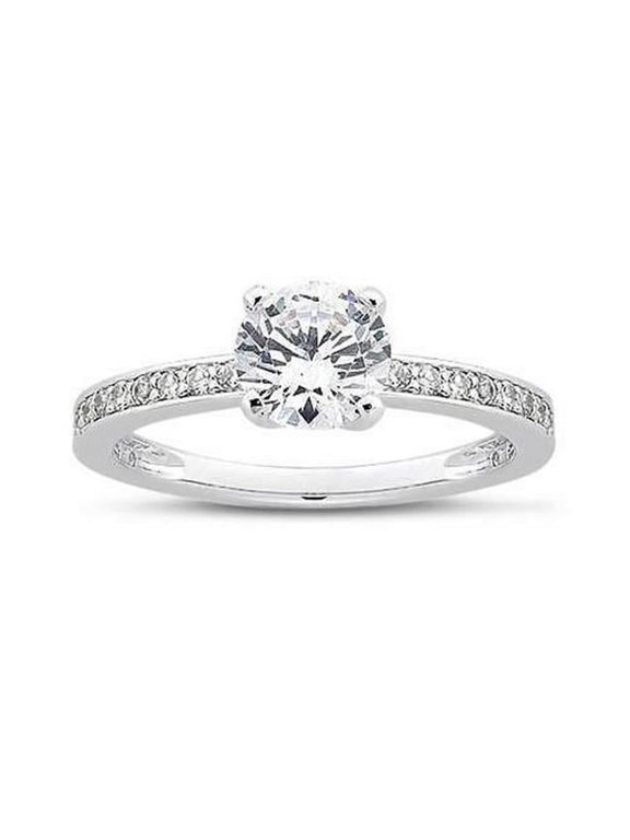 Enterprises 50813 1.75 CT Round Diamond White Gold Solitaire Ring with Accents, Size 6.5