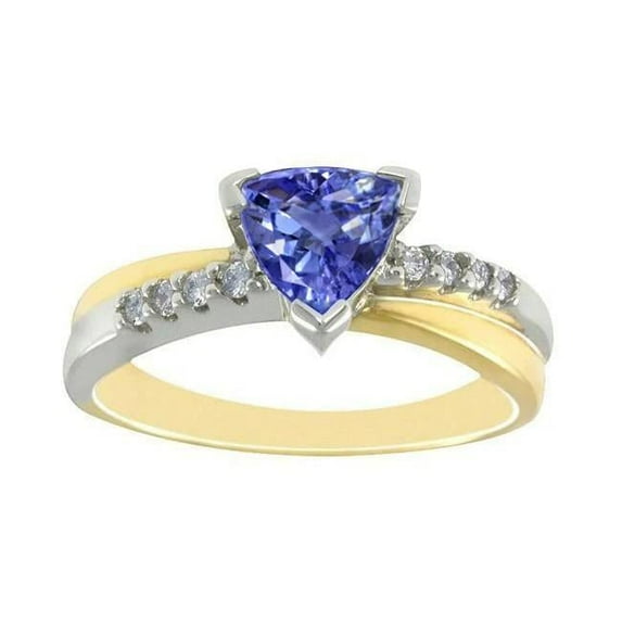 Harry Chad Enterprises 51193 2.60 CT Two Tone Gold Trillion AAA Tanzanite & Round Diamonds Ring, Size 6.5