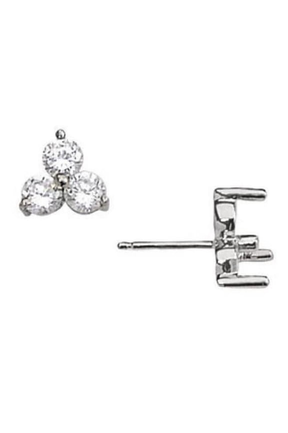 Enterprises 51304 Three Stone 3 CT Diamonds Stud Earrings, 14K White Gold