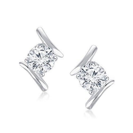 Harry Chad Enterprises 51410 1 CT Round Brilliant Diamond Stud Womens Earring, 14K White Gold