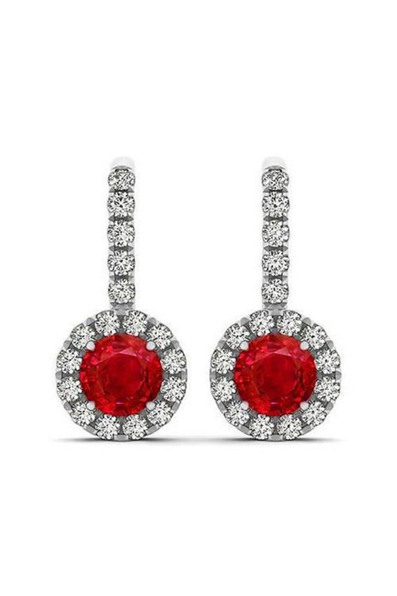 Enterprises 51890 5.60 CT Womens Ruby with Diamonds Dangle Earrings, 14K White Gold