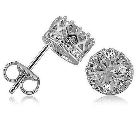 Harry Chad Enterprises 52220 2 CT White Solid Gold Round Stud Diamond Earring