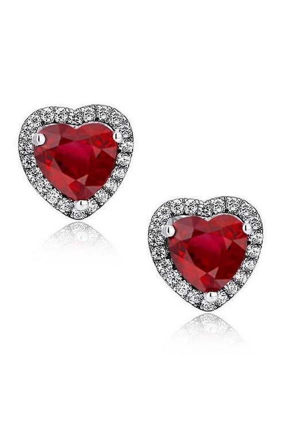 Enterprises 52427 4.50 CT Heart Shape Red Ruby & Diamond Stud Earring, 14K Gold