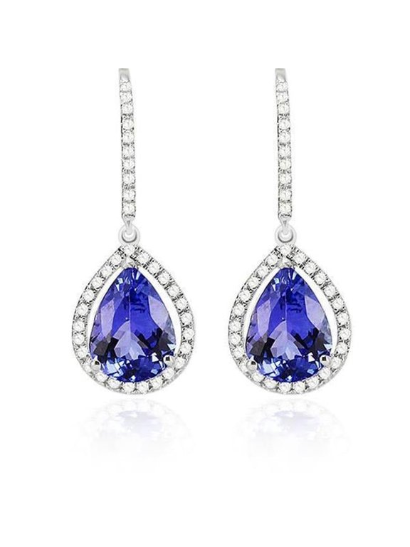 Enterprises 52556 4.70 CT Diamonds Womens & Tanzanite Dangle Earrings, 14K White Gold