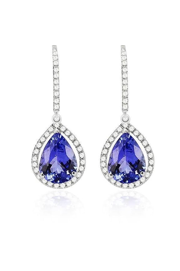 Enterprises 52556 4.70 CT Diamonds Womens & Tanzanite Dangle Earrings, 14K White Gold