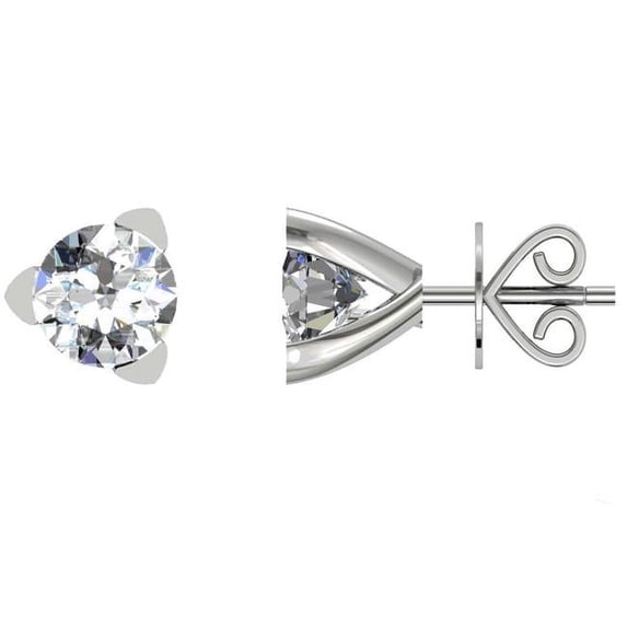 Harry Chad Enterprises 52842 14K White Gold 3 Prong Set Round Cut 2.50 Carat Diamonds Studs Earrings