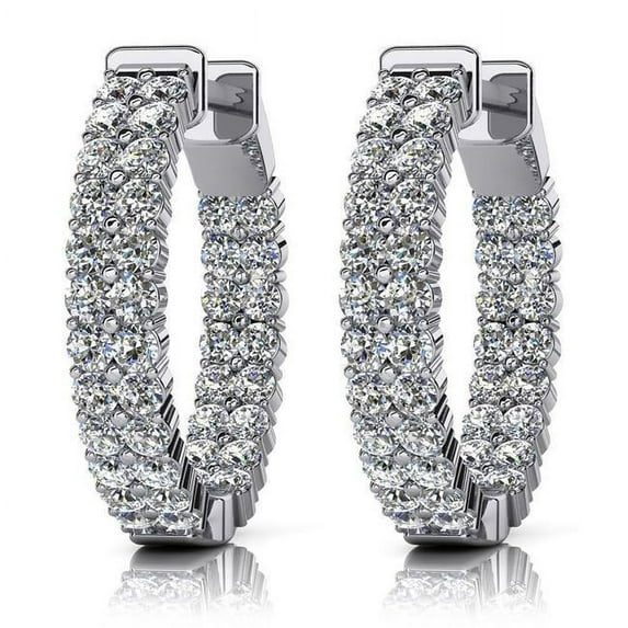 Harry Chad Enterprises 52860 14K White Gold Double Row Inside Out Round Cut & Hoop 4.00 Carats Diamonds Earrings