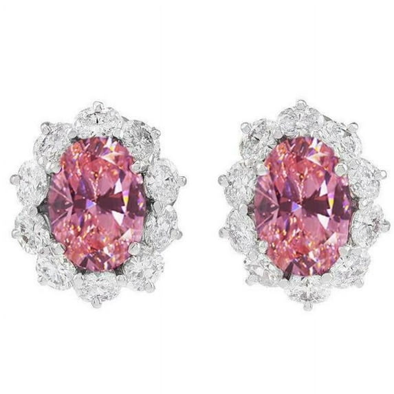 Harry Chad Enterprises 53114 14K White Gold Pink Oval Sapphire 6 CT Diamond Stud Earrings
