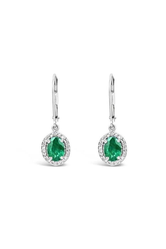 Enterprises 53276 5.30 CT Womens Green Emerald & Diamonds Dangle Earrings
