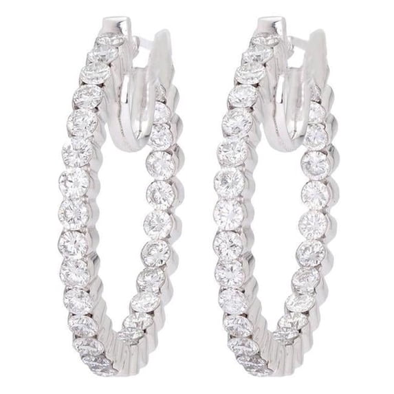 Harry Chad Enterprises 53306 14K White Gold Brilliant Cut 5.60 CT Diamonds Womens Hoop Earrings