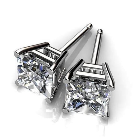 Harry Chad Enterprises 53527 White Gold 1.40 CT Prong Set Princess Solitaire Diamond Stud Earring