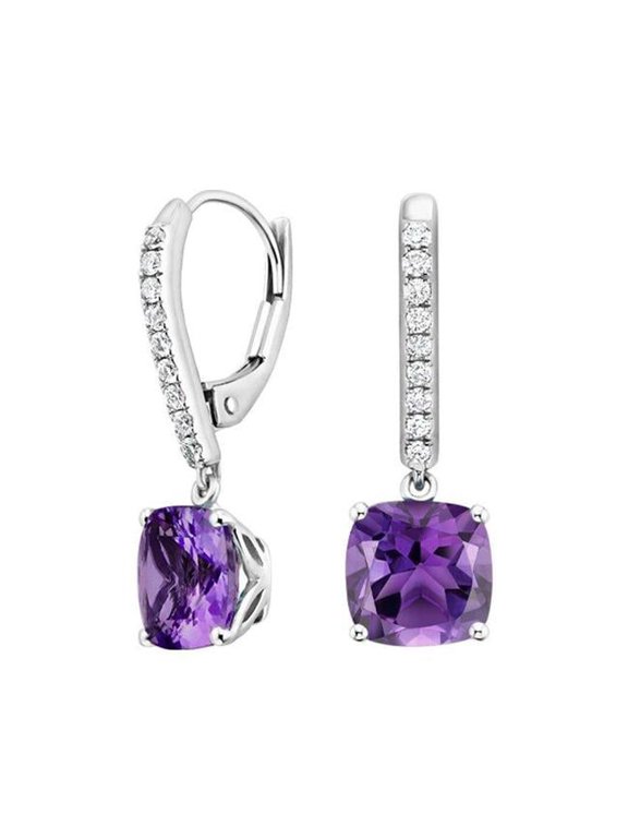 Enterprises 53639 10.18 CT Amethyst & Diamond Dangle Earrings Prong Set, 14K White Gold