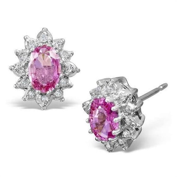 Harry Chad Enterprises 53649 14K White Gold 4 Carat Pink Sapphire Jewelry Diamond Stud Earring