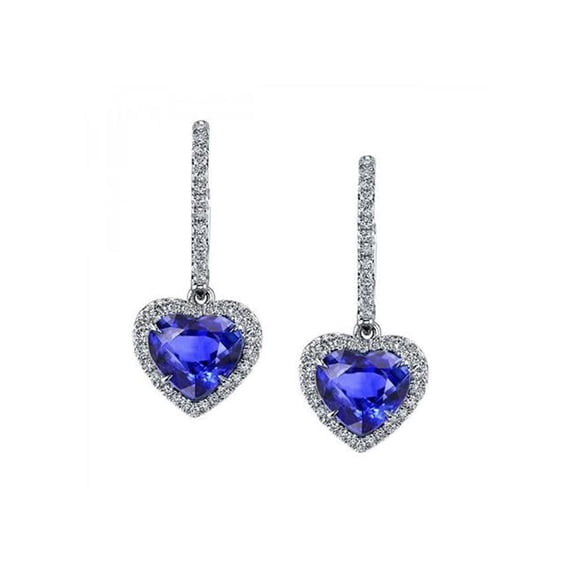 Harry Chad Enterprises 54243 2.55 CT Sri Lanka Sapphire Diamond Dangle Earring, 14K White Gold