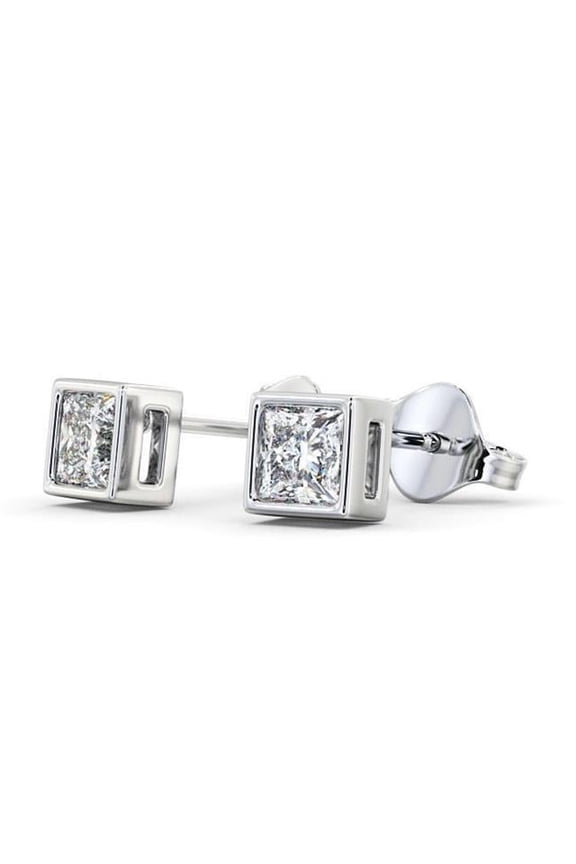 Enterprises 54252 1.70 CT Princess Cut Bezel Set Fine Gold Diamond Stud Earring