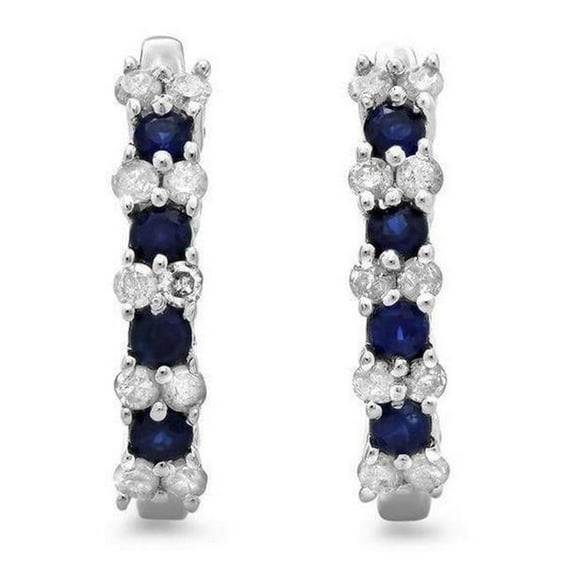 Harry Chad Enterprises 54318 6 CT Sri Lankan Sapphire Diamond Ladies Hoop Earring, 14K White Gold