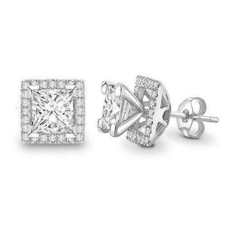 Harry Chad Enterprises 54525 2.80 CT Prong Set Diamonds Halo Ladies Stud Earrings, 14K White Gold