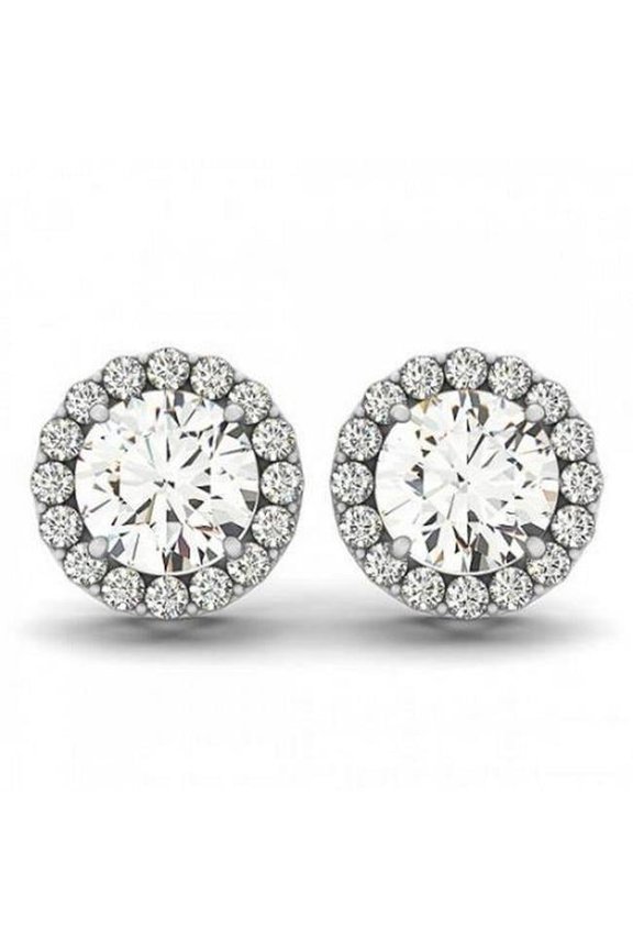 Enterprises 54618 2.32 CT Round Cut Halo Diamond Womens Stud Earring, Solid White Gold