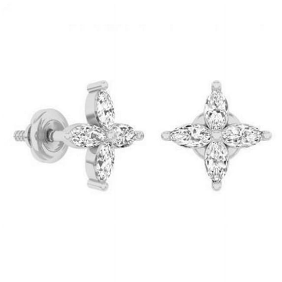 Harry Chad Enterprises 54637 2 Carats Sparkling Marquise Cut Diamonds Studs Earring - 14K White Gold