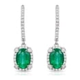 thumbnail image 1 of Harry Chad Enterprises 54707 6.50 CT Oval Cut Emerald Diamond Dangle Earrings, 14K White Gold, 1 of 1