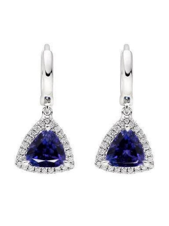 Enterprises 54873 Womens 5.48 CT Tanzanite with Diamonds Dangle Earrings, 14K White Gold