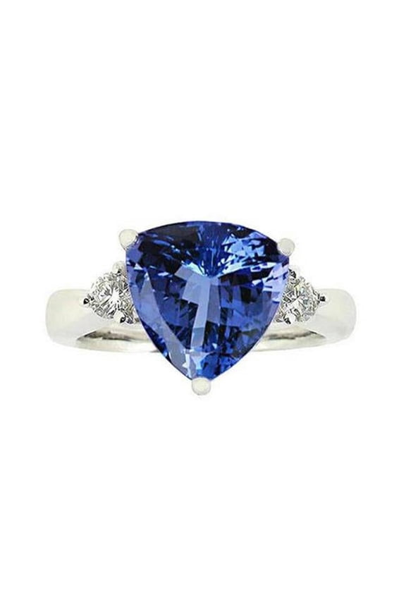 Enterprises 5552 7 CT Tanzanite & Diamond Three Stone Ring, 14K White Gold - Size 6.5