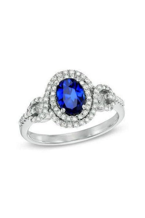 Enterprises 56343 2.75 CT White Gold Oval Ceylon Sapphire with Round Diamond Ring, Size 6.5