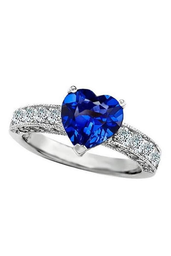 Enterprises 56348 2.50 CT Heart Cut Ceylon Blue Sapphire Diamond Engagement Ring, Size 6.5