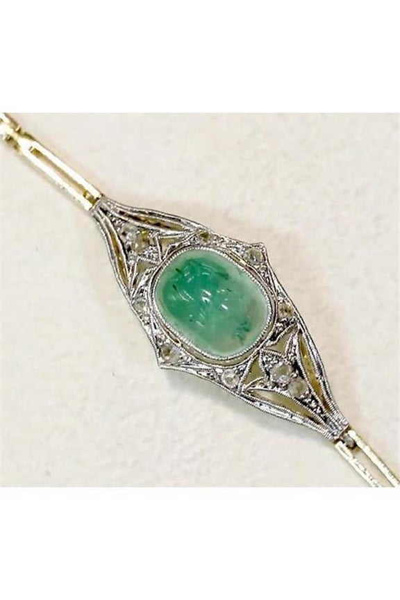 Enterprises 56487 6.50 CT Jade Bracelet Round Diamond Bezel Set, 14K Two Tone Gold