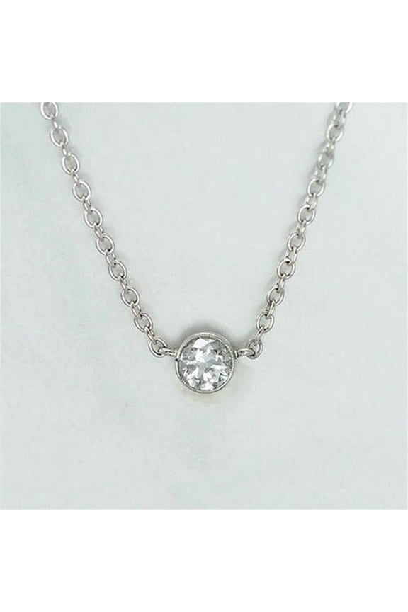 Enterprises 57409 1.50 CT Solitaire Bezel Set Diamond White Gold Pendant Necklace