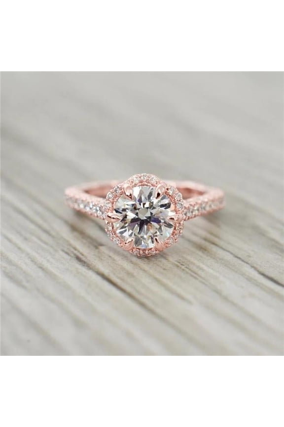 Enterprises 57417 Round Cut Diamond Fine 1.50 CT Lady Halo Ring, 14K Rose Gold - Size 6.5