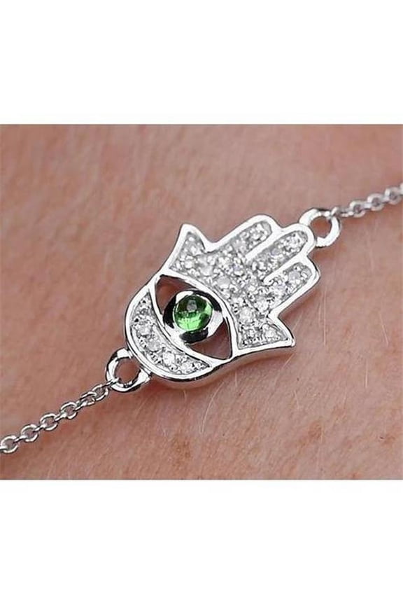 Enterprises 57675 1.75 CT Cabochon Colombian Green Emerald Diamond Bracelet