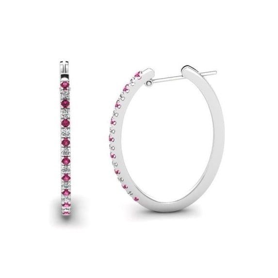 Harry Chad Enterprises 58550 8.50 CT Round Pink Sapphire & Diamonds White Gold Hoop Earrings