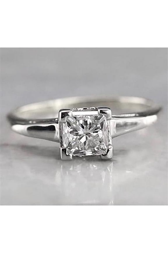 Enterprises 58605 1 CT Solitaire Radiant Engagement Diamond Ring, 14K White Gold - Size 6.5