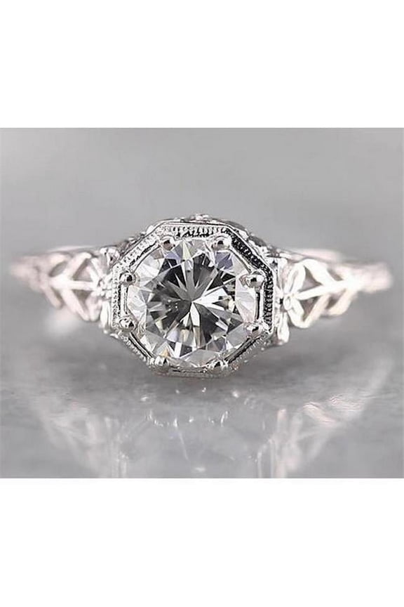 Enterprises 58621 1.50 CT Filigree Round Diamond Ring, 14K White Gold - Size 6.5