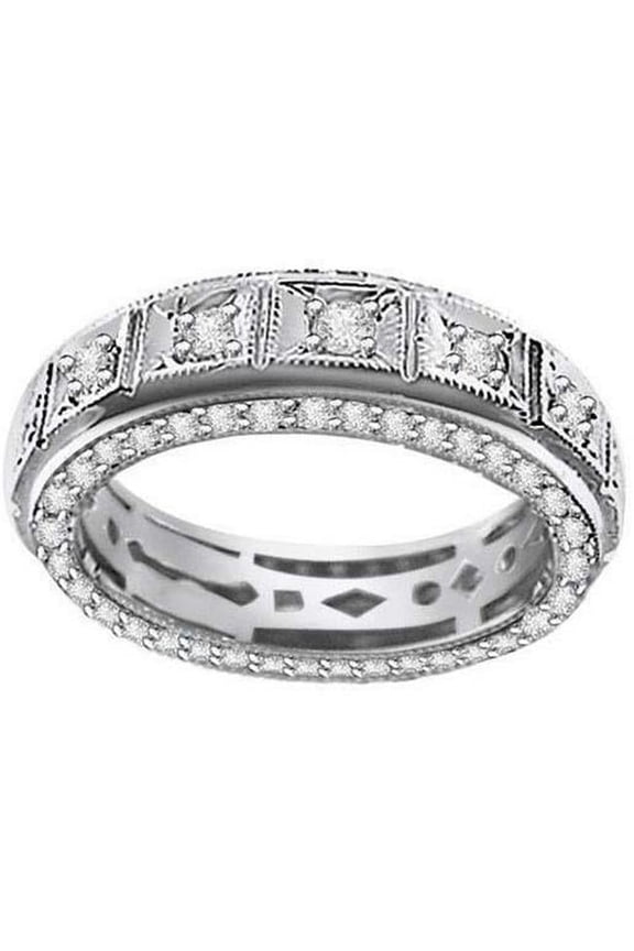 Enterprises 58658 Mens 3.70 CT Round Cut Diamond Wedding Band, 14K White Gold - Size 6.5