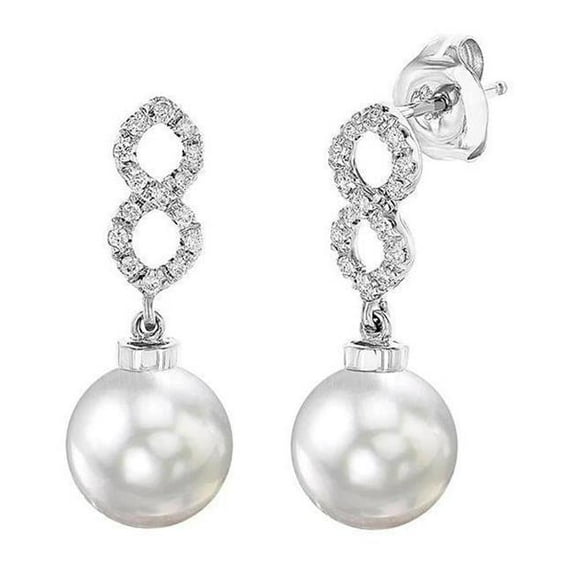 Harry Chad Enterprises 58775 Ladies 40.32 CT Fresh Water Pear with Diamonds Dangle Earrings, Gold