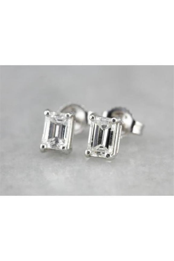 Enterprises 58858 14K White Gold 1 CT Emerald Cut Diamond Womens Stud Earring