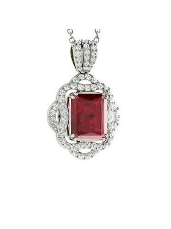 Enterprises 59315 Prong Set 4.80 CT Red Ruby with Diamonds Pendant Necklace