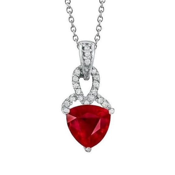 Harry Chad Enterprises 59338 3.50 CT Trillion Red Ruby Gemstone Pendant, 14K White Gold