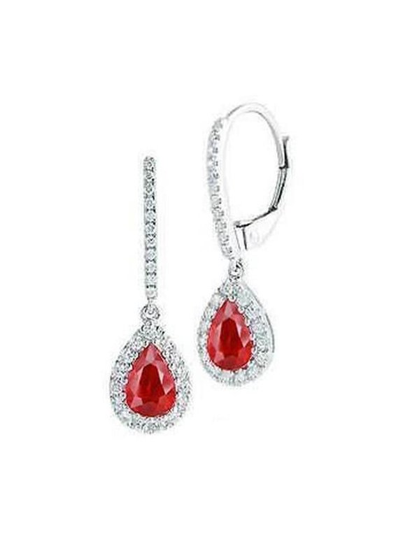 Enterprises 59453 6 CT Ruby & Diamonds Womens Dangle Earrings, 14K White Gold