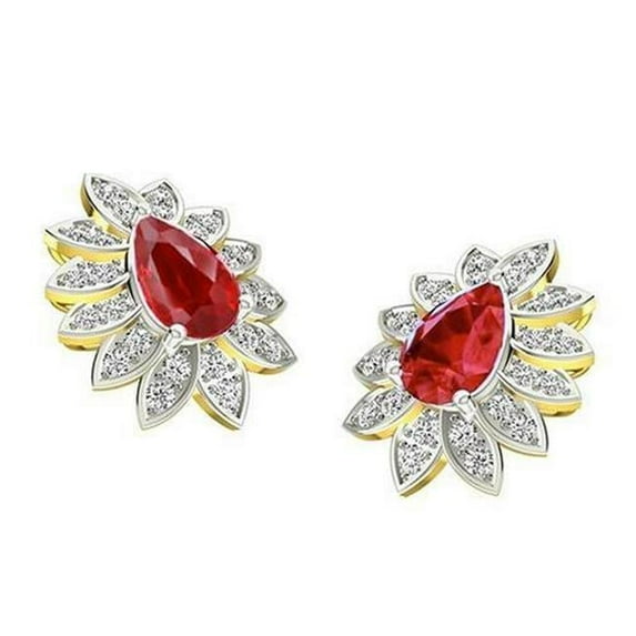 Harry Chad Enterprises 59472 5.40 CT Ruby & Diamonds Stud Earrings, 14K Yellow Gold