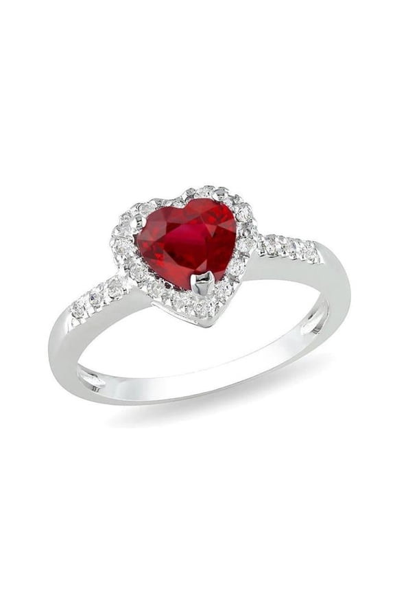 Enterprises 59475 3.20 CT Red Ruby Gemstone with White Gold Diamond Ring, Size 6.5