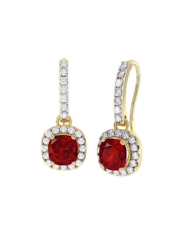 Enterprises 59484 14K Yellow Gold 5 CT Ruby & Diamonds Dangle Earrings