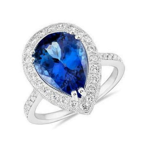 Harry Chad Enterprises 59507 2.25 CT Pear Tanzanite & Diamond Gold Wedding Ring, Size 6.5