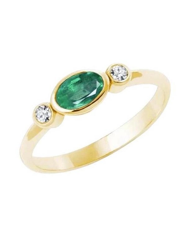 Enterprises 59569 4.50 CT Bezel Set Emerald & Diamond 3 Stone Wedding Ring, Size 6.5