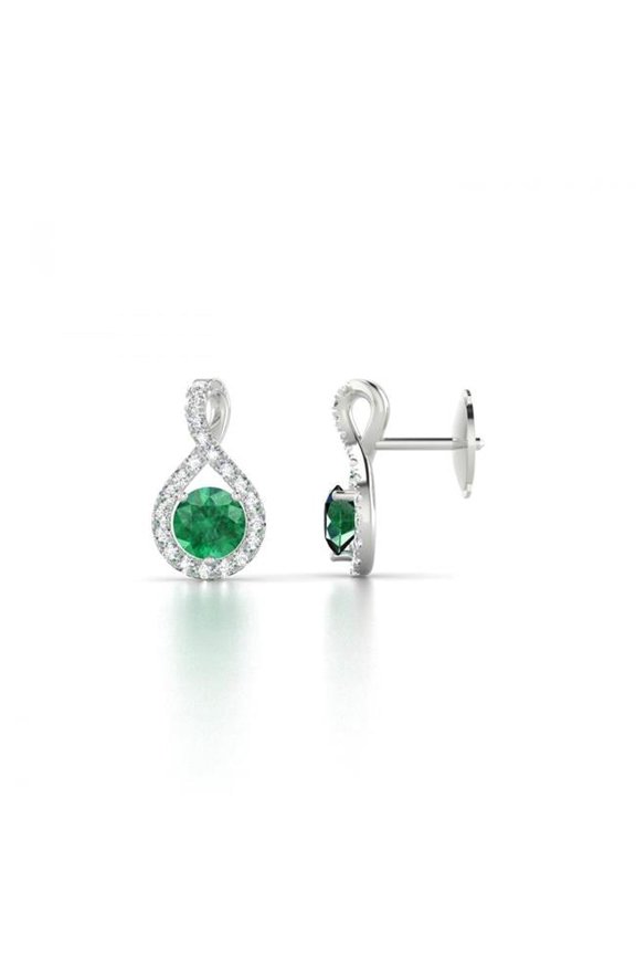 Enterprises 59576 Round Brilliant Cut 6.10 CT Emerald & Diamonds Drop Earrings