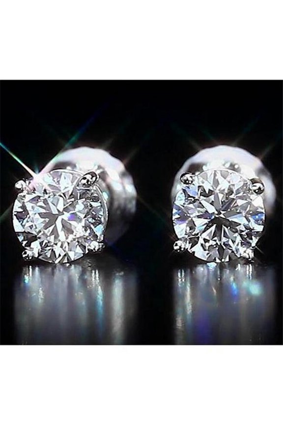 Enterprises 59716 14K White Gold 2 CT Round Cut Diamonds Stud Earrings